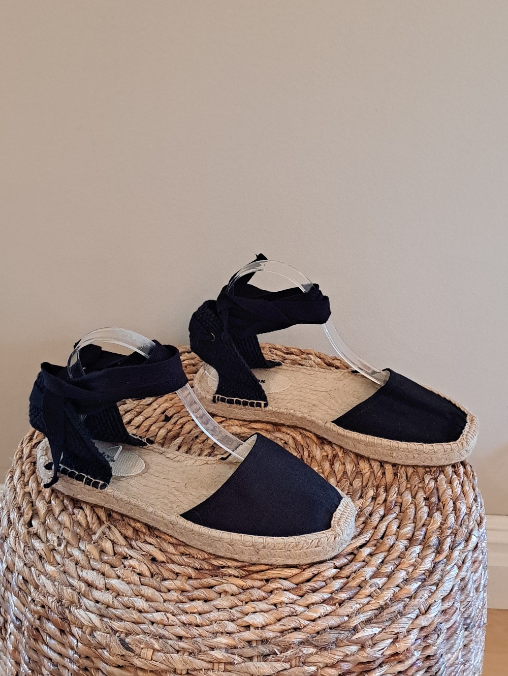 NWOT Soludos Womens Lauren Noche Black Lace Up Espadrille Flat Sandals 8-8.5